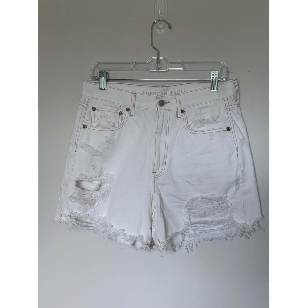 American Eagle Womens High Waisted Distressed Denim Shorts White Size 8 Cotton